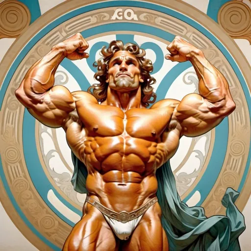 Prompt: a greek god winning the mr olympia bodybuilding competition doing a double biceps pose