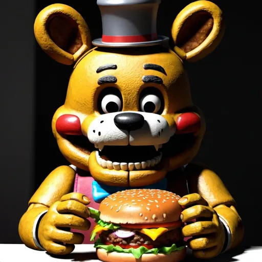 Prompt: freedy fazbear eats burger 