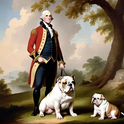 Prompt: George Washington and a English bulldog