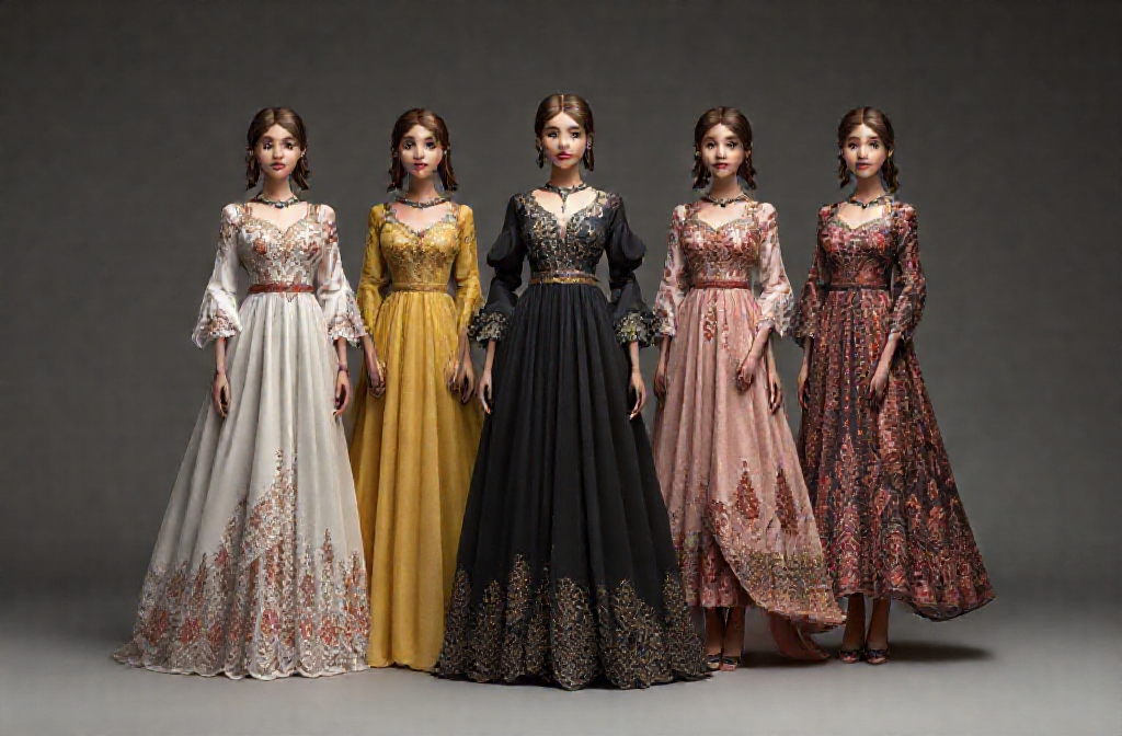 Prompt: Design dress inspired by harem,5girl with different dress