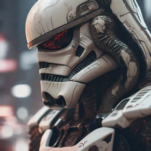 Prompt: close up front view of a demonic stormtrooper with reptilian aspect, intricate artwork by tooth wu and wlop and beeple. glossy octane render, trending on artstation, greg rutkowski very coherent symmetrical artwork. cinematic, hyper realism, high detail, octane render
