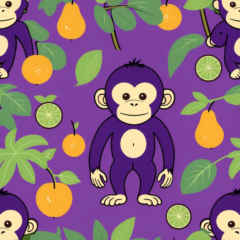 Prompt: Fruity monkey  jungle person purple