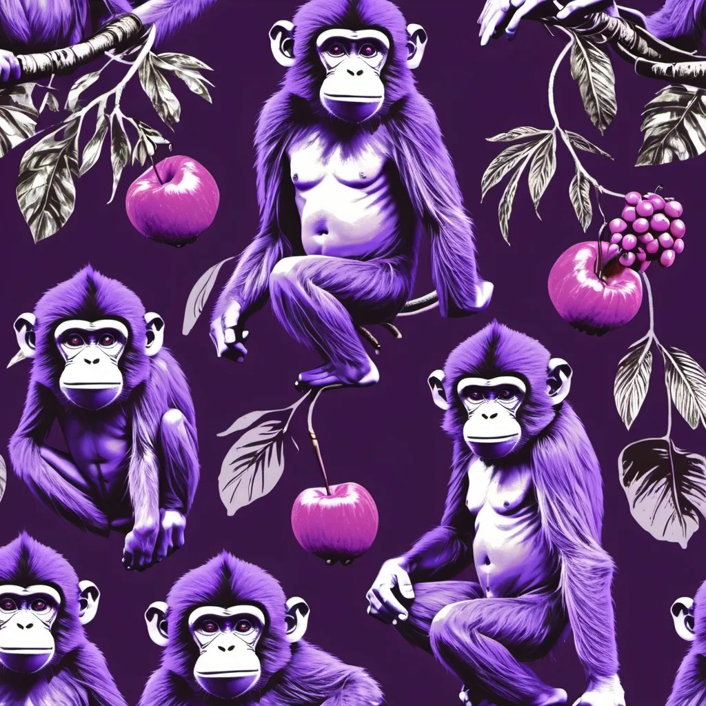 Prompt: Fruity monkey  jungle person purple