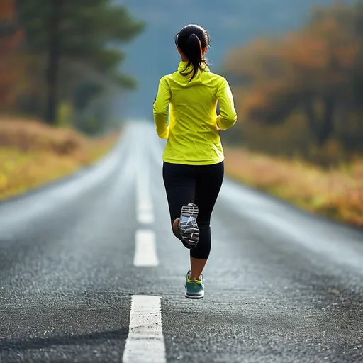 Prompt: A lady run in the road