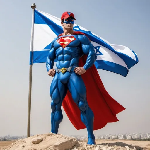 Prompt: soldier super hero WITH RED CAp and israel flag
superman soldier israel flag