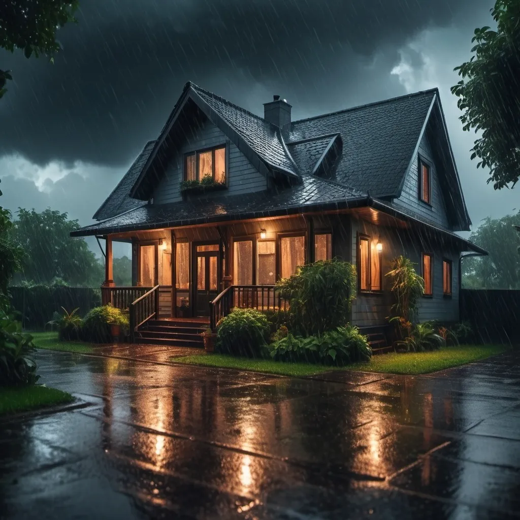 Prompt: Waterproof above house under rain