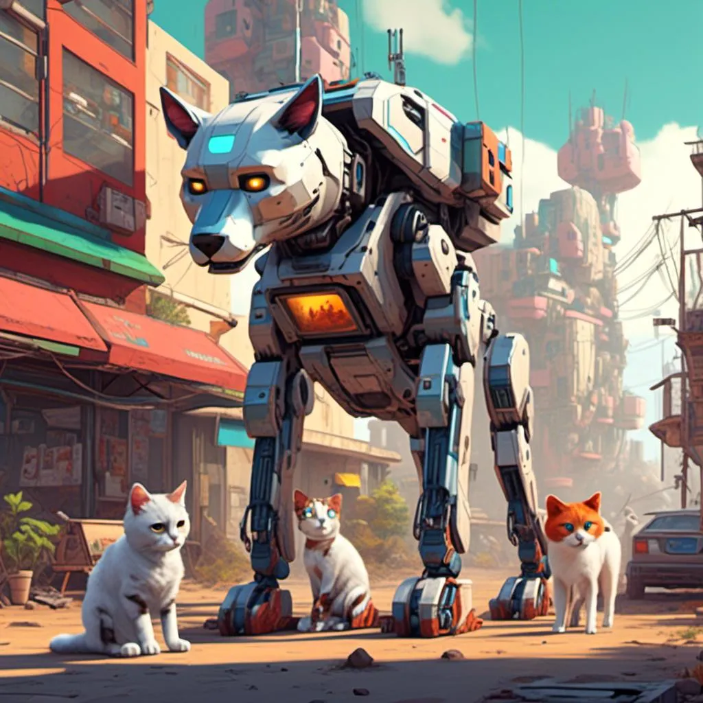 Prompt: <mymodel>futuristic robot cats and dogs
