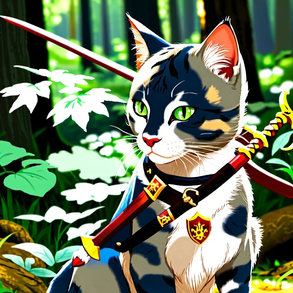 Prompt:  <mymodel> a warrior cat in the forest