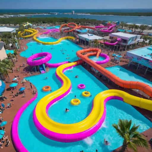 Prompt: A giant neon water park