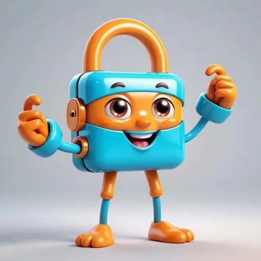 Prompt: create a cartoon character from a lock animation. The lock could have arms and legs to give it a friendly, approachable appearance. this can be a mascot