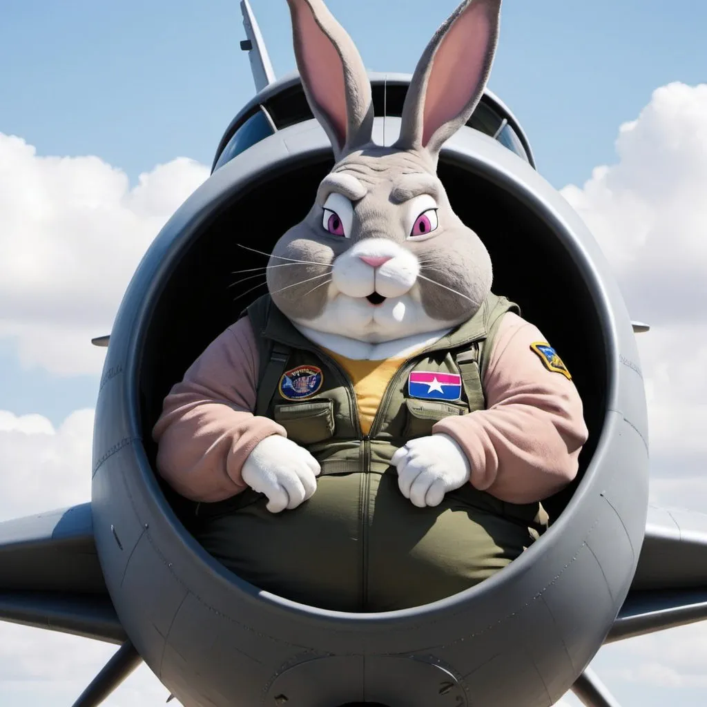 Prompt: Big Chungus in a fighter jet