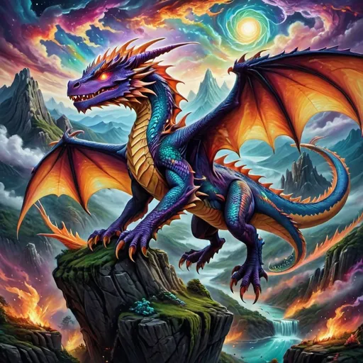 Prompt: Dragons soaring through a mystical sky, ancient fantasy landscapes, vibrant scales shimmering with iridescent colors, enchanting glowing eyes, imposing yet majestic presence, swirling clouds and distant mountains adding depth, capturing their legendary tales, warm and magical ambiance, intricately detailed surroundings, ultra-detailed and high-definition, evoking awe and wonder. <<THE_MARKER>> quiero contar la historia de los dragones.