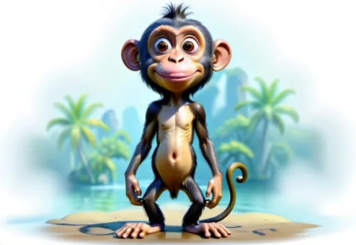 Prompt: Funny cartoon monkey. Depth of field. Digital or oil painting