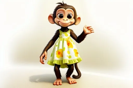 Prompt: Funny cartoon monkey in a dress. Depth of field. Digital or oil painting