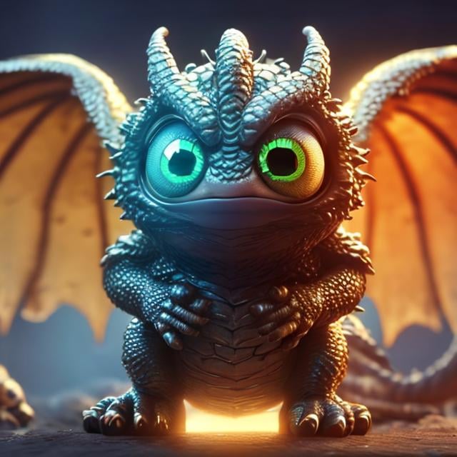 Prompt: 6 archangel wings, 6 cute big circular reflective eyes, tiny hands and feet, 3d dragon, hyper realistic, big plan, cute and adorable, Pixar render, Unreal Engine cinematic smooth, intricate detail, cinematic