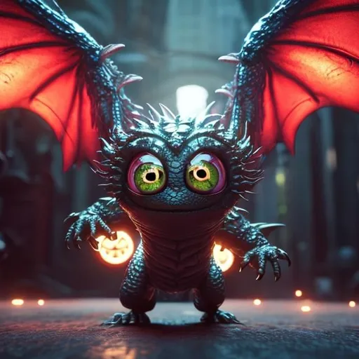 Prompt: 6 archangel wings, 6 cute big circular reflective eyes, tiny hands and feet, 3d dragon, hyper realistic, big plan, cute and adorable, Pixar render, Unreal Engine cinematic smooth, intricate detail, cinematic