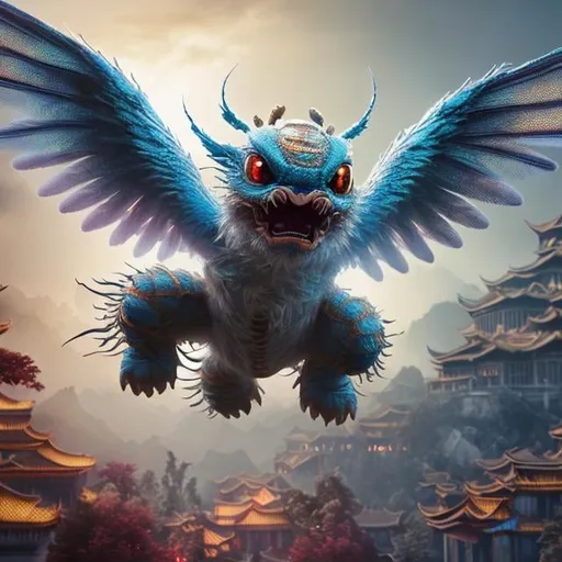 Prompt: hyper realistic, 6 archangel massive wings, 6 cute big circular reflective eyes, tiny hands and feet, 3d chinese dragon, big plan, cute and adorable, Pixar render, Unreal Engine cinematic smooth, intricate detail, cinematic