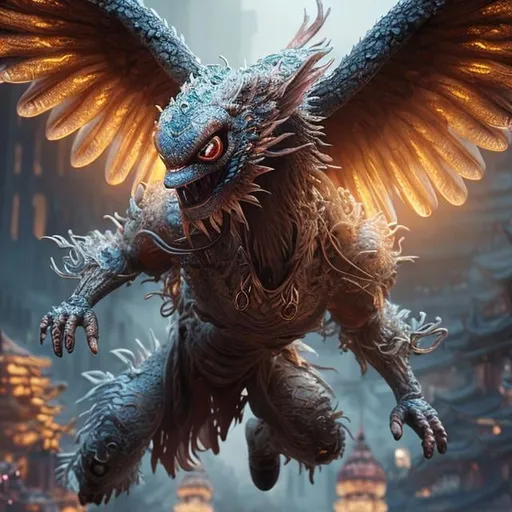 Prompt: hyper realistic, 6 archangel massive wings, 6 cute big circular reflective eyes, tiny hands and feet, 3d chinese dragon, big plan, cute and adorable, Pixar render, Unreal Engine cinematic smooth, intricate detail, cinematic