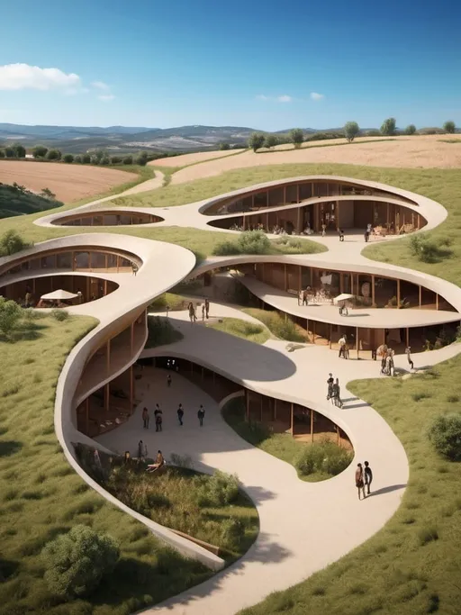 Prompt: Community EcoVillage Project, organic architecture, X-architecture style, Moura Portugal location