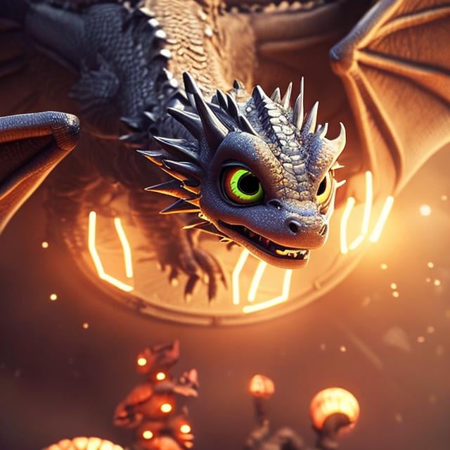 Prompt: six wings, four cute big circular reflective eyes, 3d dragon, hyper realistic, big plan, cute and adorable, Pixar render, Unreal Engine cinematic smooth, intricate detail, cinematic