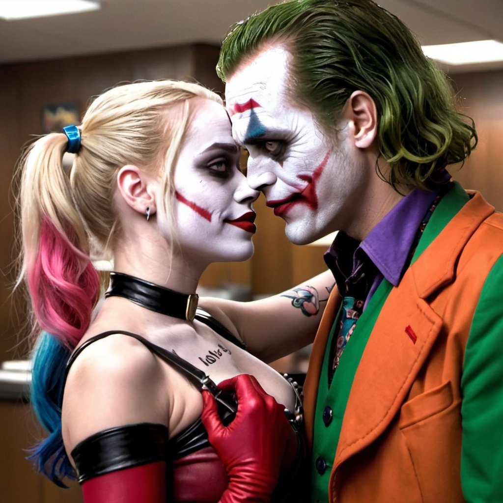 Harley Quinn kissing joker