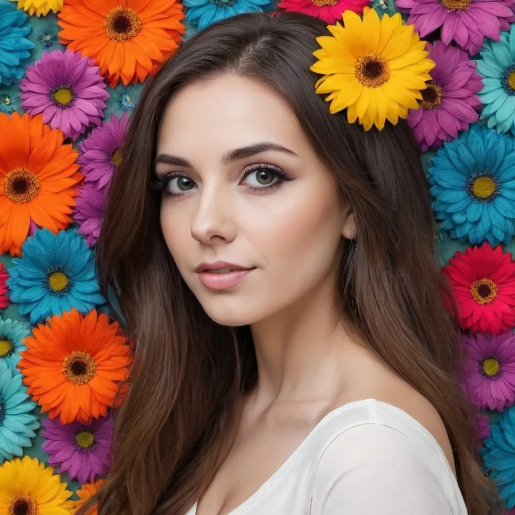 Prompt: color flower wall art portrait
