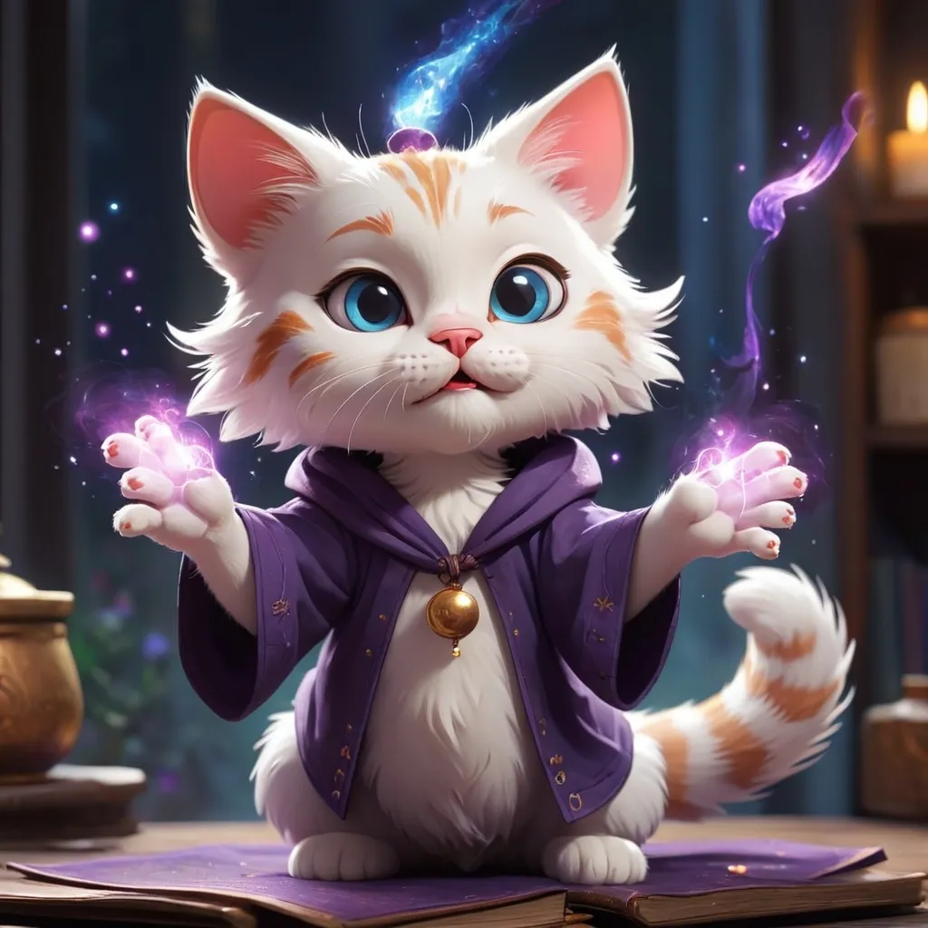 Prompt: cute cat character. cat can use magic