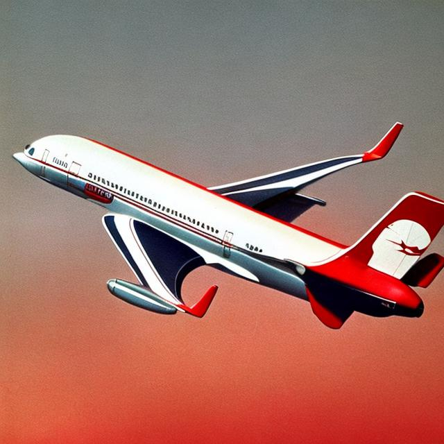 Prompt: Vintage, Circular jetliner, red and white, futuristic, realistic, flying in new york