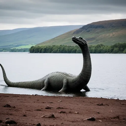 Prompt: Loch ness monster walking on land