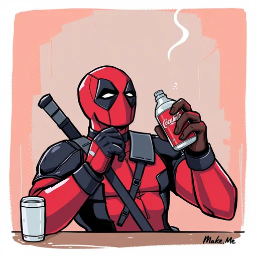 Prompt: Make me Deadpool drinking a Coca-Cola 