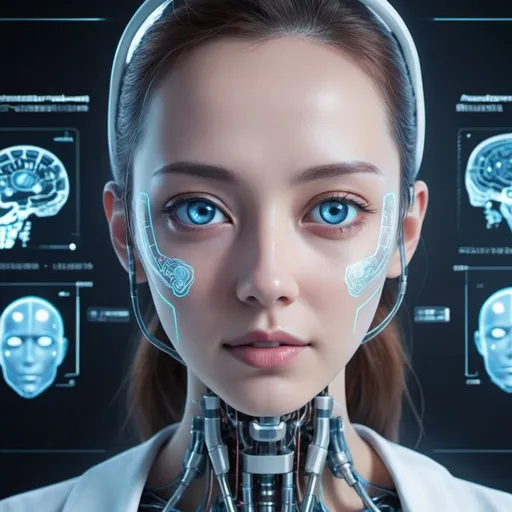 Prompt: Anime-style illustration of an artificial intelligence in medical education, futuristic holographic interface, detailed facial features, high-tech simulation lab, 3D rendering, futuristic medical equipment, ultra-detailed, anime, sci-fi, futuristic, holographic interface, detailed eyes, sleek design, professional, atmospheric lighting