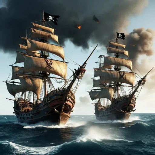 Prompt: two pirate ships in battle