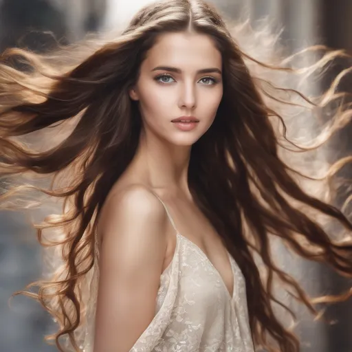 Prompt: Gorgeous woman with long brown hair