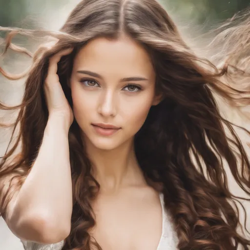 Prompt: Gorgeous woman with brown long hair