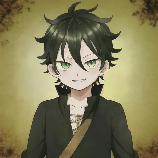 Prompt: Black clover Anime , boy , green eyes black hair, smiling 