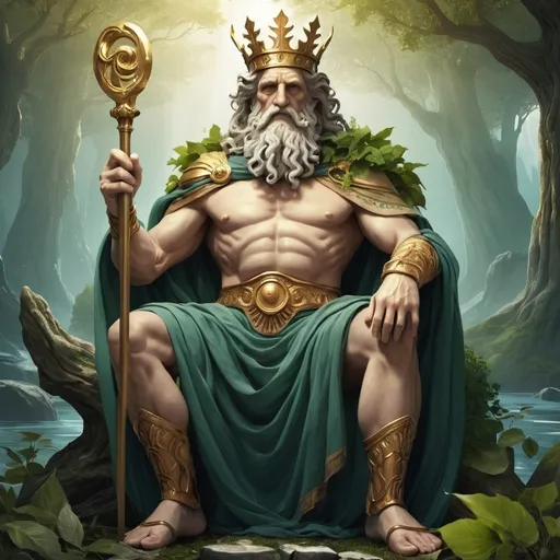 Prompt: Greek Mythology old God King of Nature