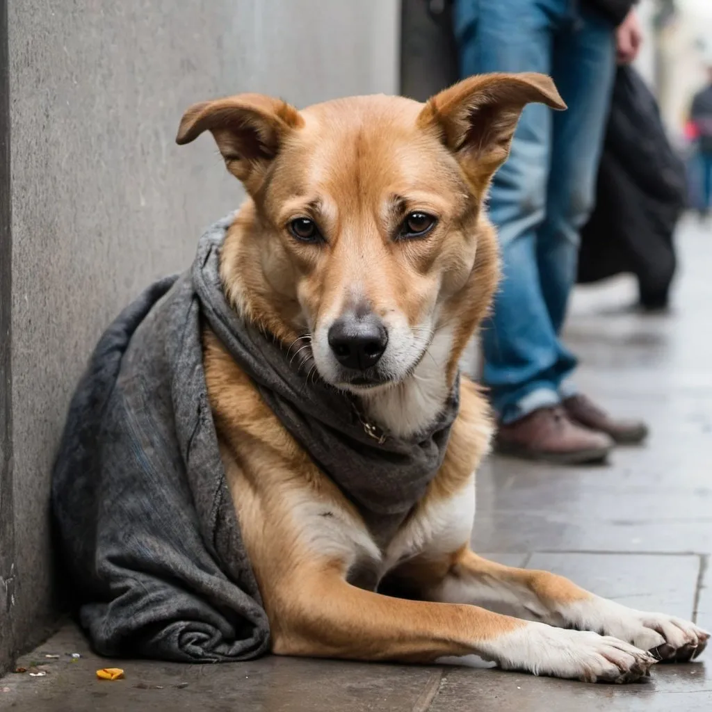 Prompt: a homeless dog