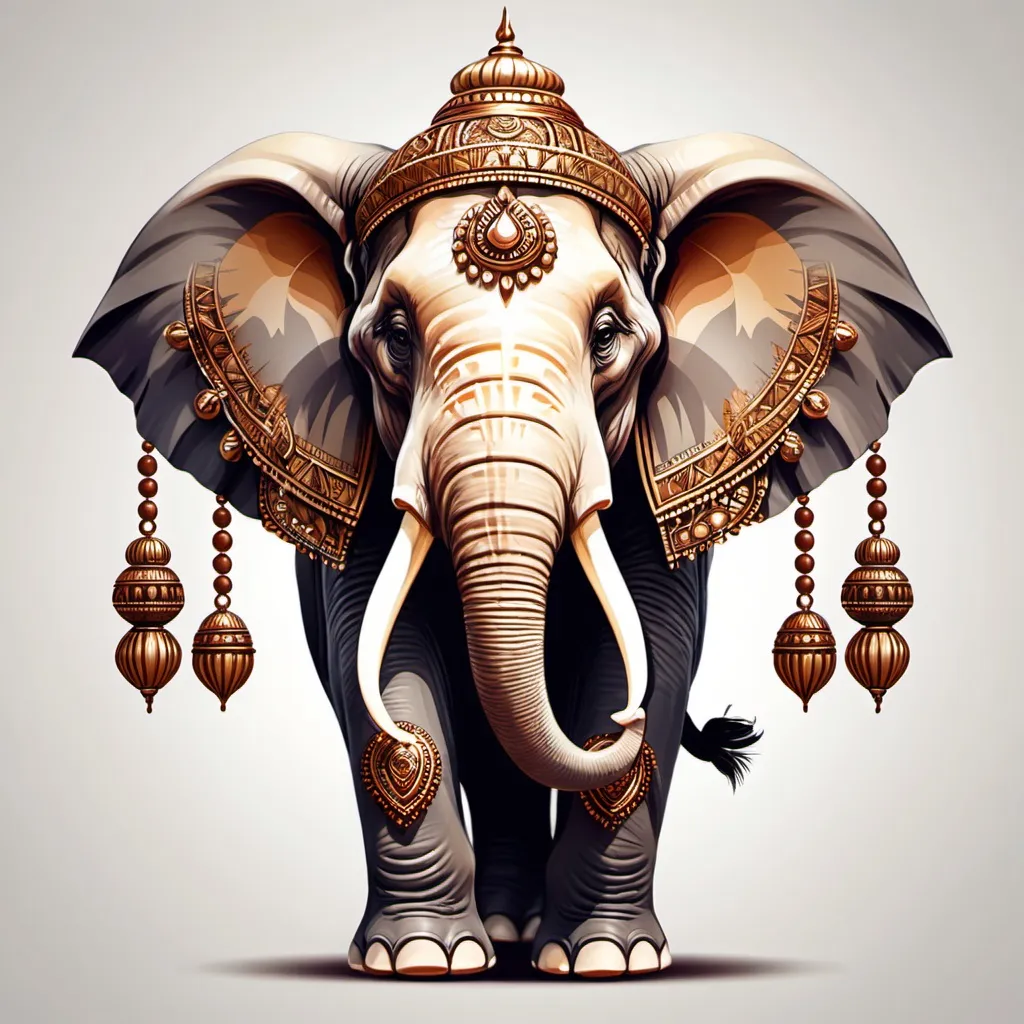 Prompt: create a image of elephat having big tusks and indian aurnaments