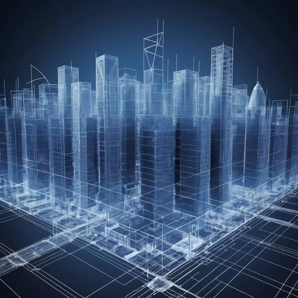 Prompt: An abstract digital cityscape or architectural blueprint to represent the concept of BIM