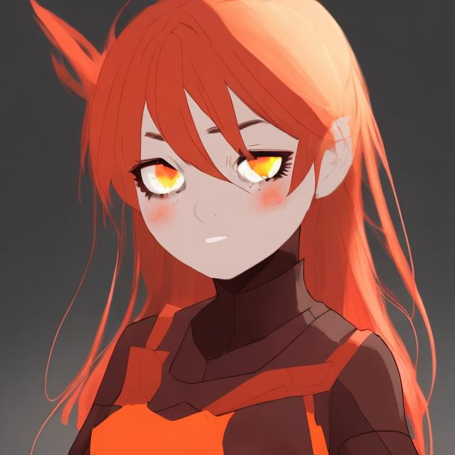 Prompt: a red hear girl with orange eyes she is nice and mean sum times