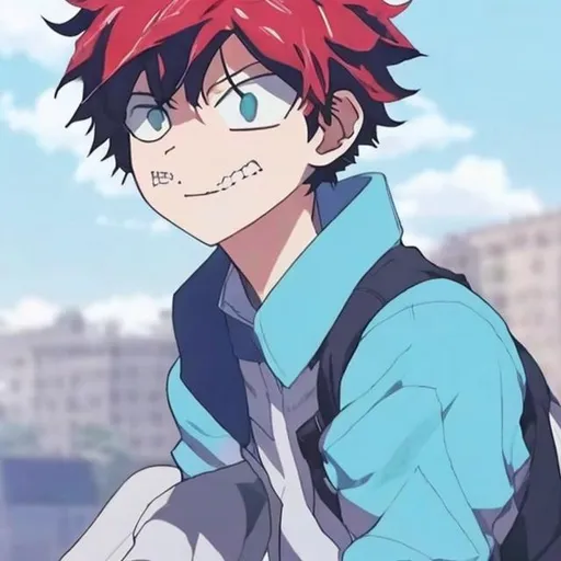 Prompt: leo a boy with light blue hear mha sad Dating bakugou and todoroki 