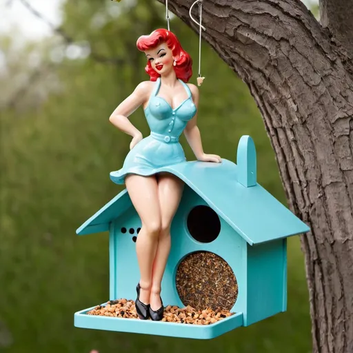 Prompt: Pinup girl birdfeeder