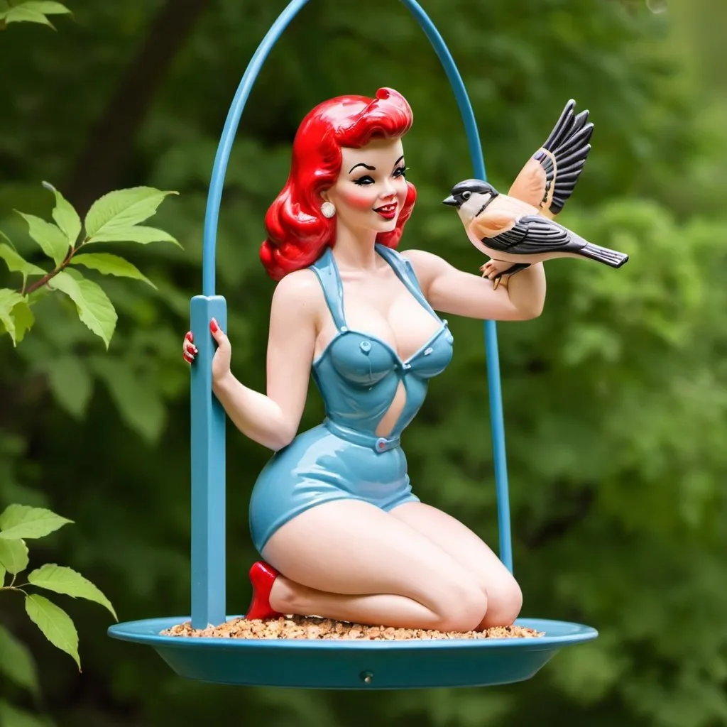 Prompt: Pinup girl birdfeeder