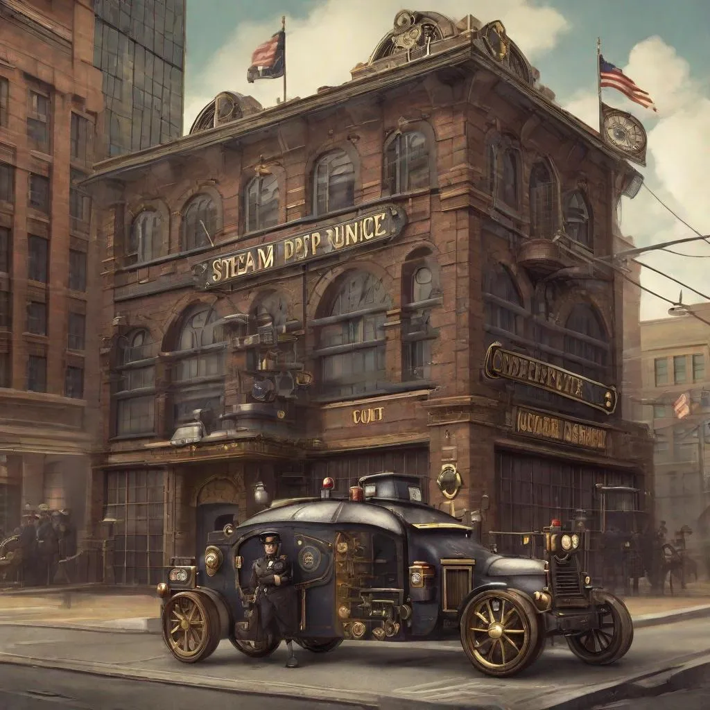 Prompt: Steam punk police department 