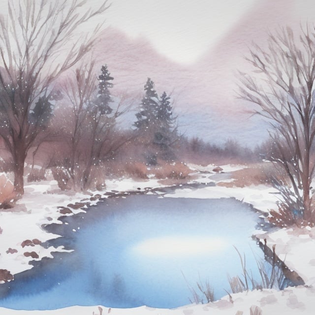 Prompt: A water color painting of the snow