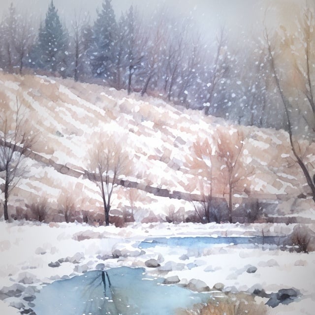 Prompt: A water color painting of the snow