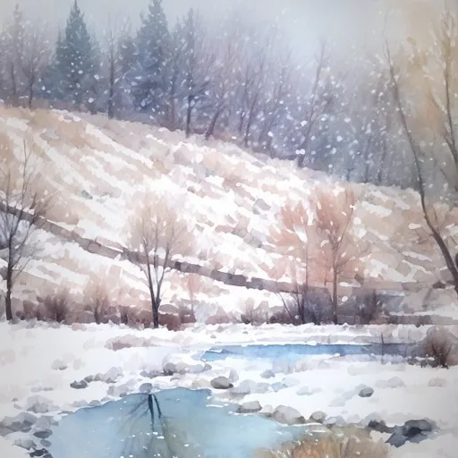 Prompt: A water color painting of the snow