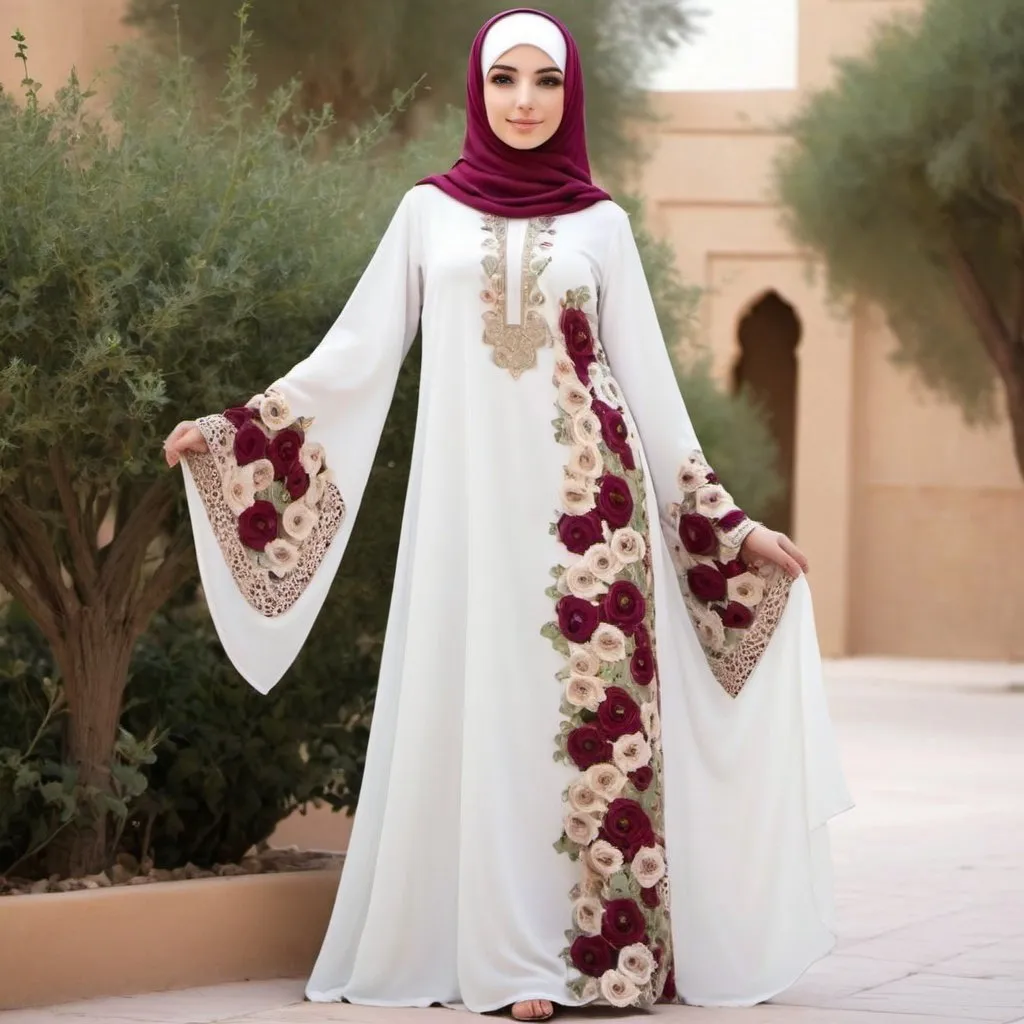 Prompt: Arab girls dress with new designs with flowers