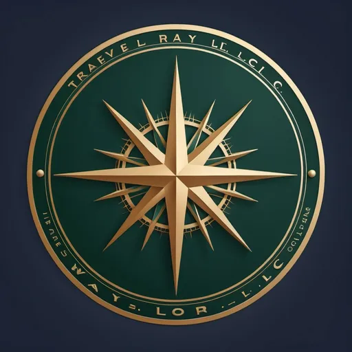 Prompt:  Imagine a circular logo where the central element is a stylized compass rose, surrounded by the company name "Travel with Ray L.L.C." in a sleek font. The color scheme could be a blend of navy blue and forest green, with a hint of gold accents to convey elegance and adventure. This combination suggests reliability and a sense of exploration, perfect for a travel-related business.