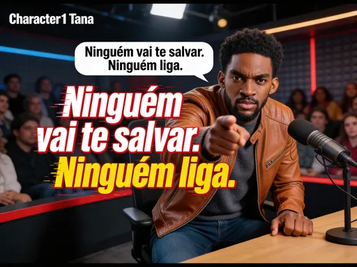 Prompt: “Crie um vídeo cinematográfico de 1 minuto mostrando um cara chamado @SlM5yc8JGUlIETF0nkV4 Tana com corpo completo de postura dominante, sentado em um estúdio de podcast moderno, com plateia ao vivo ao fundo.
O personagem tem expressões faciais humanas intensas: olhar fixo e ameaçador, sobrancelhas cerradas, mandíbula travada, microexpressões de raiva e controle emocional.
🖐️ Gesticulação humana agressiva e consciente:
– dedo apontando diretamente para a câmera
– mãos batendo levemente na mesa nos momentos-chave
– punhos fechados ao falar de dor
– corpo inclinado para frente, impondo presença
🎥 Abertura em close extremo nos olhos (0–2s). Iluminação dramática, contraste alto, clima tenso.
🎙️ Voz grave, seca, dominante.
🧠 TEXTO DA FALA + 🎯 LEGENDAS NA TELA
🔴 Legenda grande, central, em caixa alta, sincronizada palavra por palavra, com animação leve (pop/shake), cores fortes (branco com palavras-chave em vermelho ou amarelo).
Fala:
“Ninguém vai te salvar. Ninguém liga.”
Legenda:
NINGUÉM VAI TE 